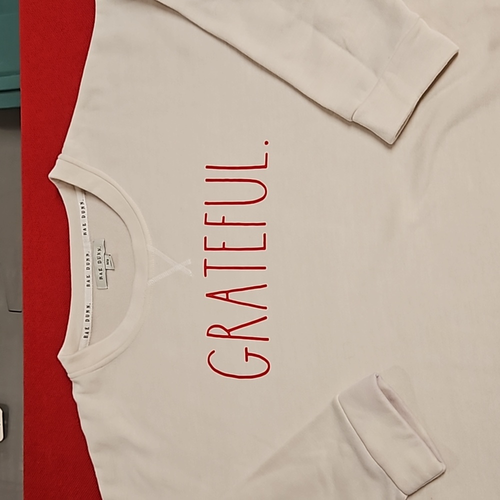 RAE DUNN White long sleeve crop sweatshirt GRATEFUL Medium